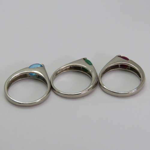 Costume lot of 3 silver look-alike rings with different color stones - Size l