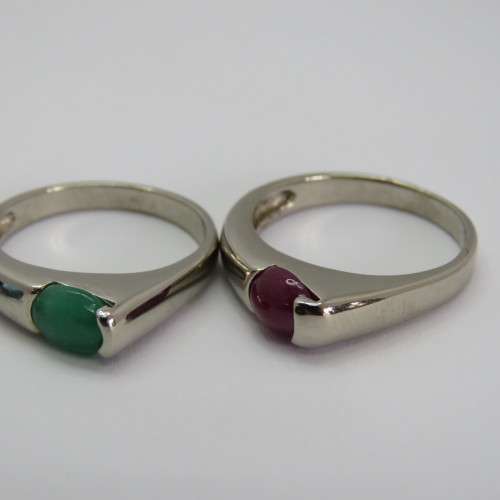 Costume lot of 3 silver look-alike rings with different color stones - Size l