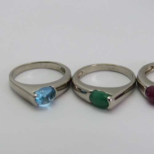 Costume lot of 3 silver look-alike rings with different color stones - Size l