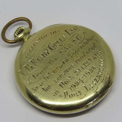 14 kt Gold 1924 Waltham pocketwatch - Presented to V.B. Kisby Green Esq from SAASU - Serial 24483751