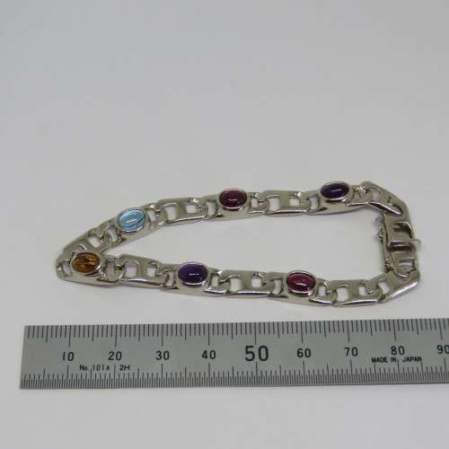 Costume necklace and bracelet silver color set with colored stones - Unused