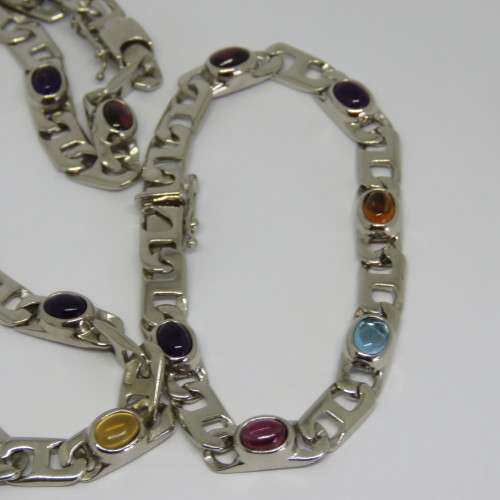 Costume necklace and bracelet silver color set with colored stones - Unused