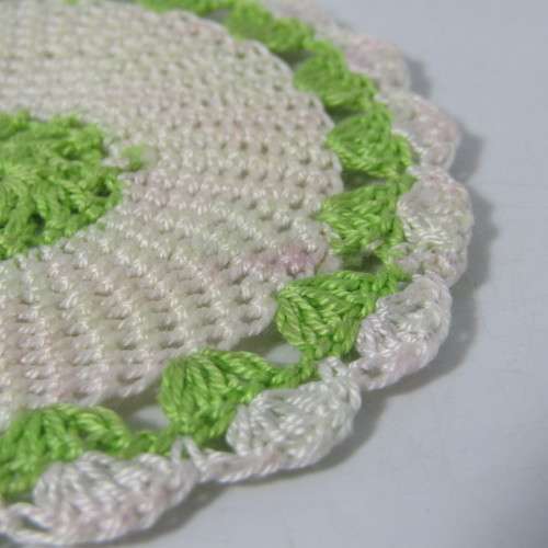 Lot of 6 hand made crochet coasters - white and green - so beautiful