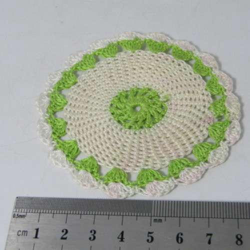 Lot of 6 hand made crochet coasters - white and green - so beautiful