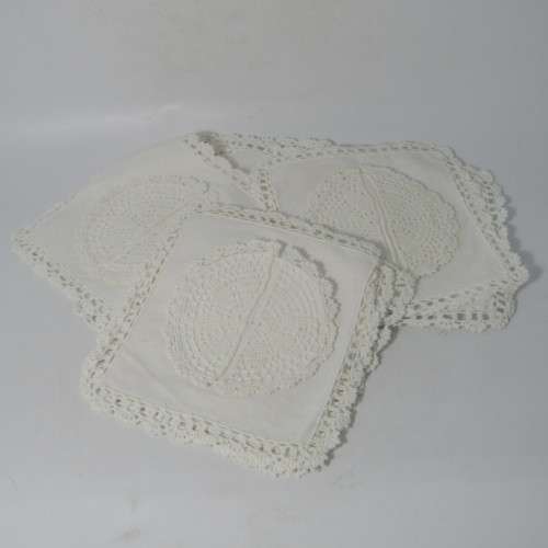LOT OF 12 HAND MADE EMBROIDERY 15 X 15CM GLASS PLACEMATS - BRAND NEW BUT VINTAGE
