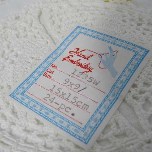 LOT OF 12 HAND MADE EMBROIDERY 15 X 15CM GLASS PLACEMATS - BRAND NEW BUT VINTAGE