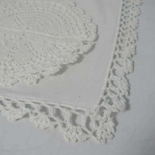 LOT OF 12 HAND MADE EMBROIDERY 15 X 15CM GLASS PLACEMATS - BRAND NEW BUT VINTAGE