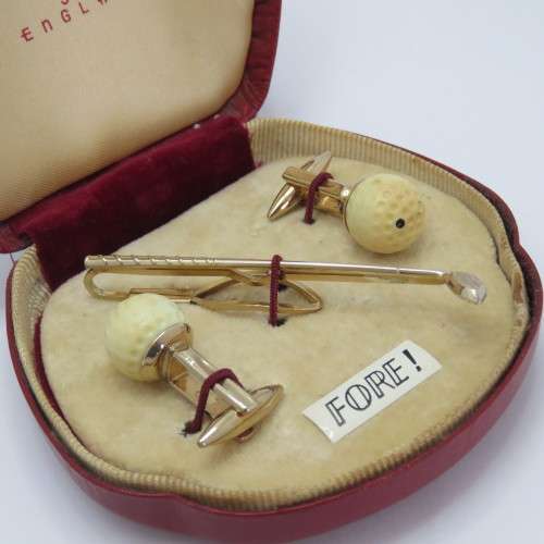 Vintage Stratton golfing cufflinks and tie clip set