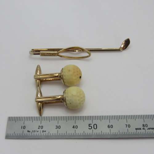 Vintage Stratton golfing cufflinks and tie clip set