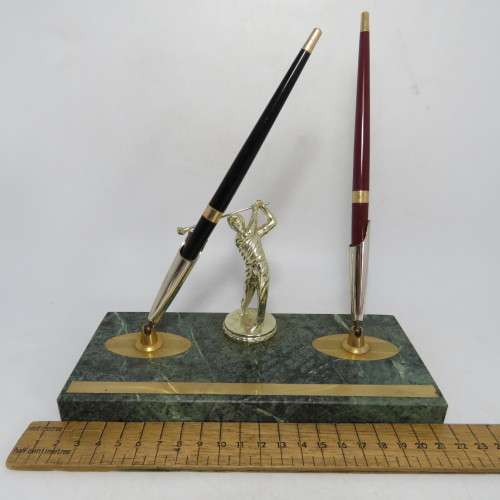 Vintage Golfing trophy pen stand - One pen broken and one needs refill