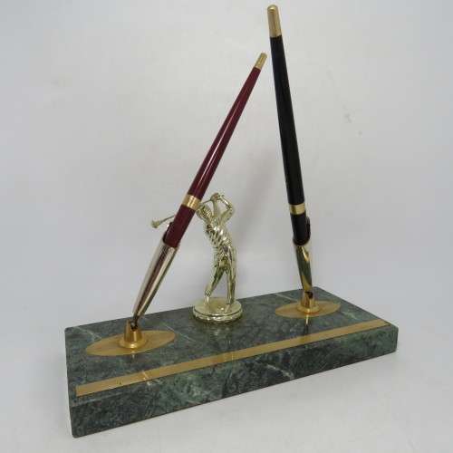 Vintage Golfing trophy pen stand - One pen broken and one needs refill