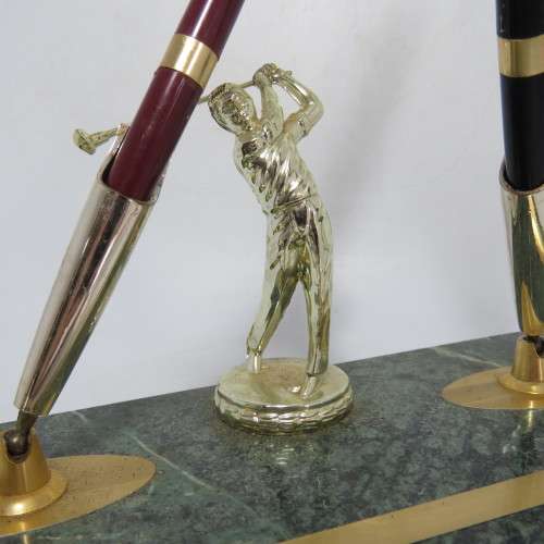 Vintage Golfing trophy pen stand - One pen broken and one needs refill