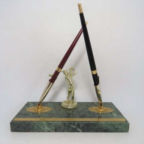 Vintage Golfing trophy pen stand - One pen broken and one needs refill