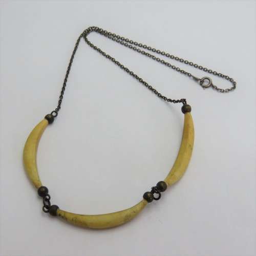 Sterling silver choker necklace with bone inserts - Vintage - Weighs 4,2 g