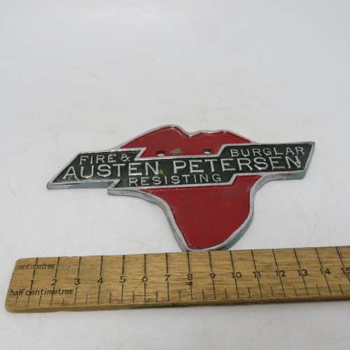 Vintage Austen Petersen Fire and Burglar resisting badge