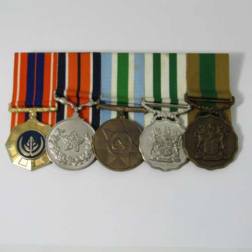 Set of 5 SADF medals - Pro Patria, General Service, Unity Medal, 10 Year, 20 Year Silver Medal