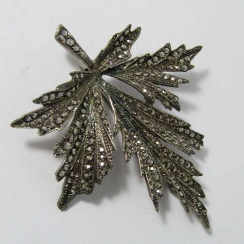 Sterling Silver marcasite leaf brooch