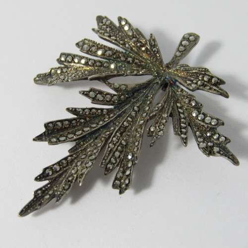 Sterling Silver marcasite leaf brooch