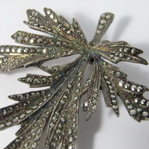 Sterling Silver marcasite leaf brooch