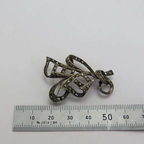 Vintage silver marcasite brooch - Marked PAM silver