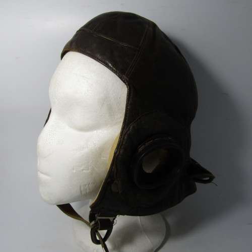 WW2 B-Type Pilot flying helmet as used in Battle of Britain - ear cups removed - marked AM - size 2