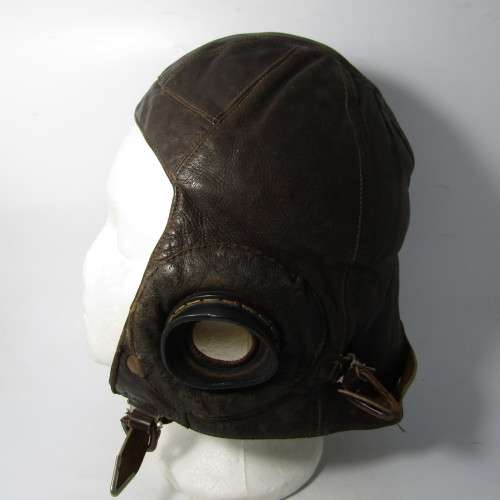 WW2 B-Type Pilot flying helmet as used in Battle of Britain - ear cups removed - marked AM - size 2
