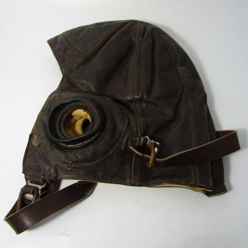 WW2 B-Type Pilot flying helmet as used in Battle of Britain - ear cups removed - marked AM - size 2