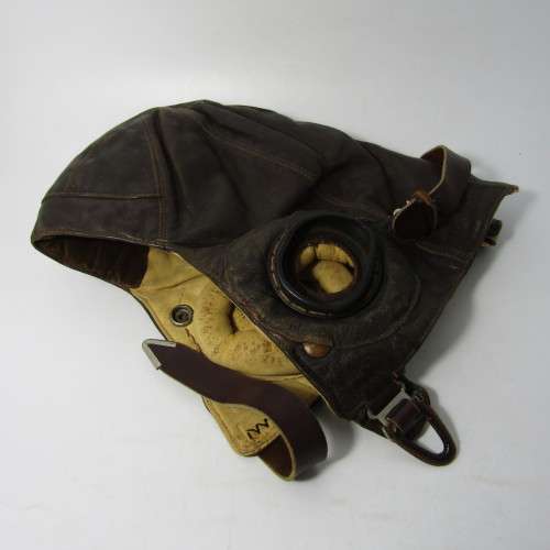 WW2 B-Type Pilot flying helmet as used in Battle of Britain - ear cups removed - marked AM - size 2