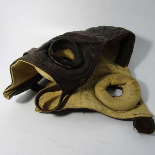 WW2 B-Type Pilot flying helmet as used in Battle of Britain - ear cups removed - marked AM - size 2