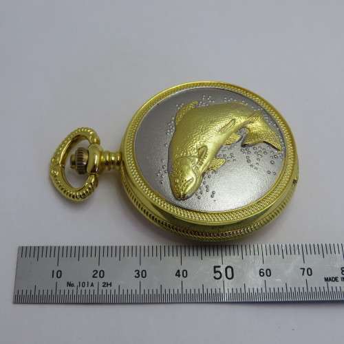 Vintage Style Quartz pocketwatch with fish motif - Working