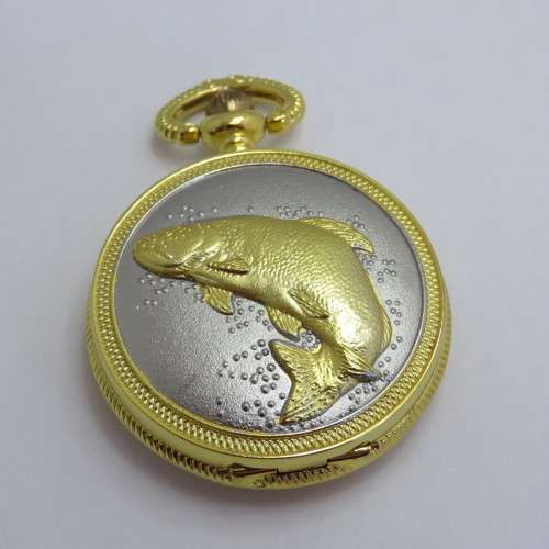 Vintage Style Quartz pocketwatch with fish motif - Working