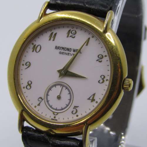 Raymond Weil 9808 quartz 18kt Gold Plated mens watch - 32mm without crown - working