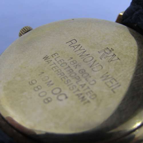 Raymond Weil 9808 quartz 18kt Gold Plated mens watch - 32mm without crown - working