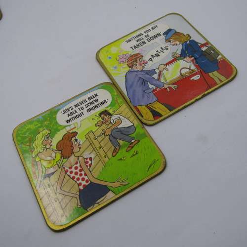 Set of 6 Adult humor cartoon coasters
