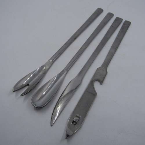 Vintage Japanese stainless steel oyster and mussel set with opener
