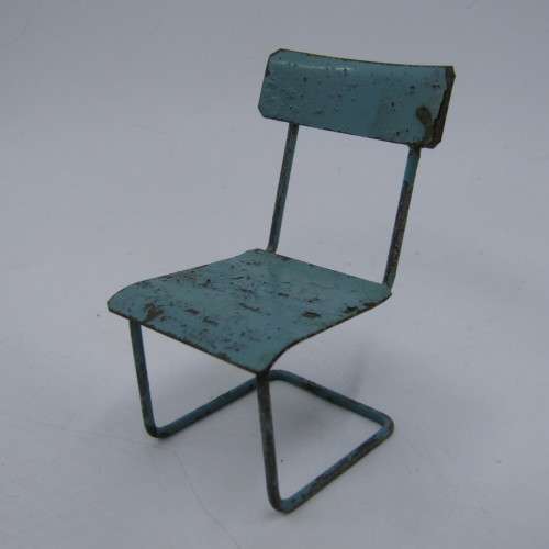 Vintage Dolls house furniture - Tin plate bench and 2 chairs