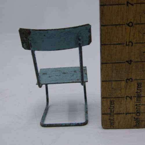 Vintage Dolls house furniture - Tin plate bench and 2 chairs