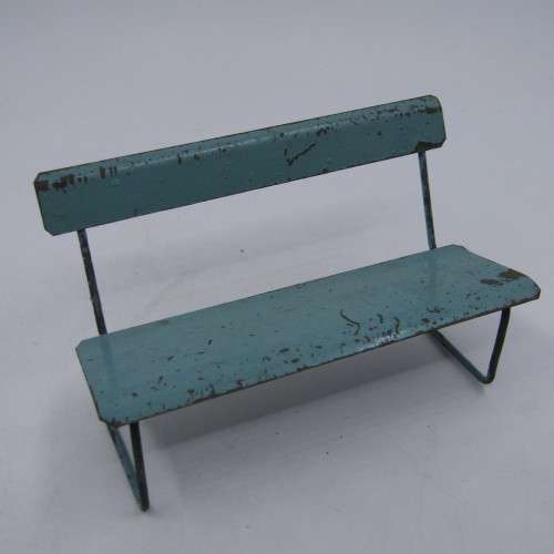 Vintage Dolls house furniture - Tin plate bench and 2 chairs