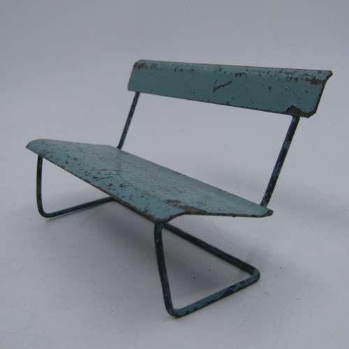 Vintage Dolls house furniture - Tin plate bench and 2 chairs