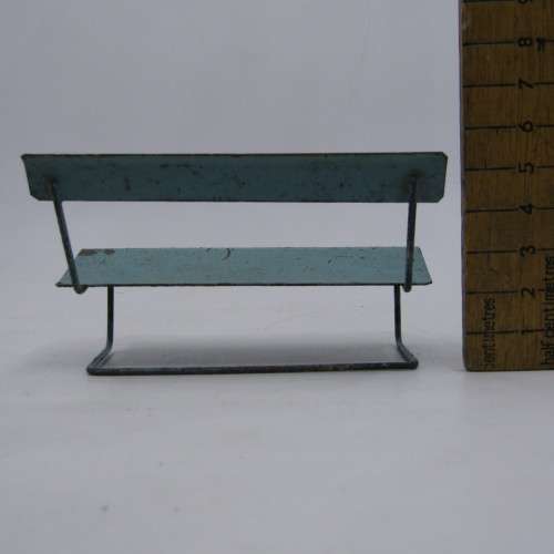 Vintage Dolls house furniture - Tin plate bench and 2 chairs