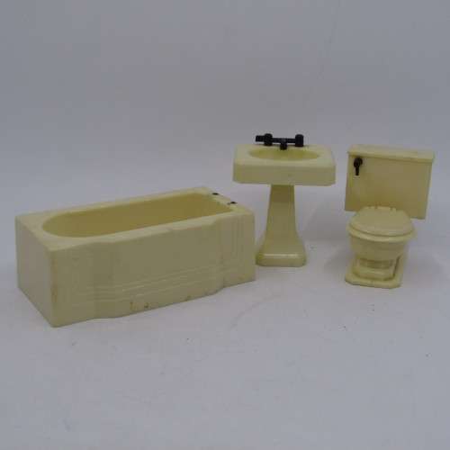 Doll`s House furniture Vintage bathroom fittings / furniture - Batch, Toilet, Bathroom basin