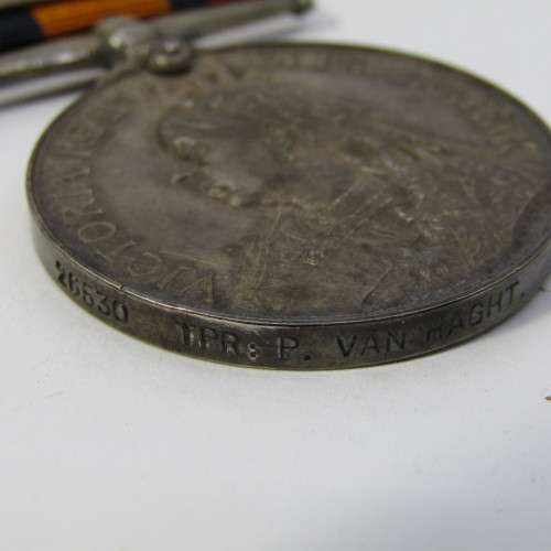 Boer War QSA medal with 3 clasps issued to 26530 Tpr P. van Haght, SA Light Horse - one clasp loose