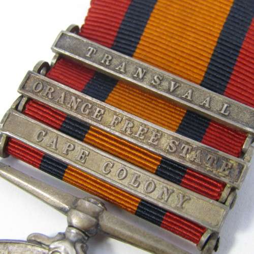Boer War QSA medal with 3 clasps issued to 26530 Tpr P. van Haght, SA Light Horse - one clasp loose
