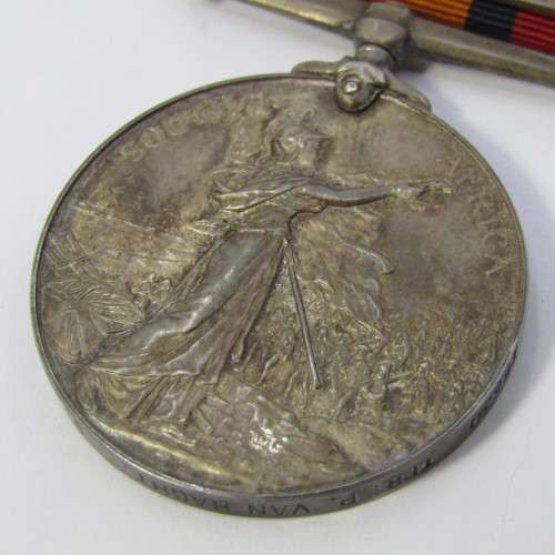 Boer War QSA medal with 3 clasps issued to 26530 Tpr P. van Haght, SA Light Horse - one clasp loose