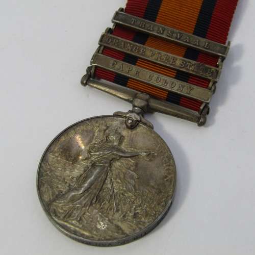 Boer War QSA medal with 3 clasps issued to 26530 Tpr P. van Haght, SA Light Horse - one clasp loose