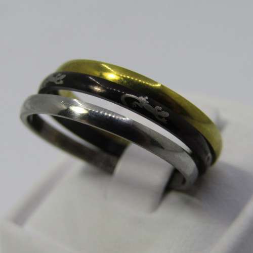 Triple band mens stainless steel ring set - size O/7