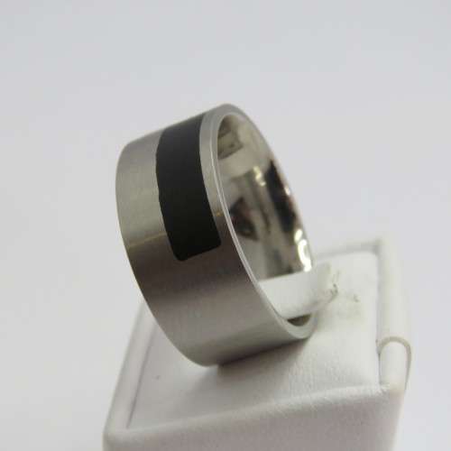 Mens Stainless steel ring with 2 clear stones - Size T 1/2