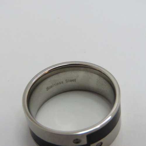 Mens Stainless steel ring with 2 clear stones - Size T 1/2