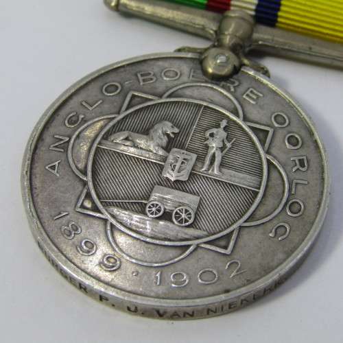 Boer War ABO medal issued Burger Pieter Johannes van Niekerk who was a Prisoner of war on St. Helena