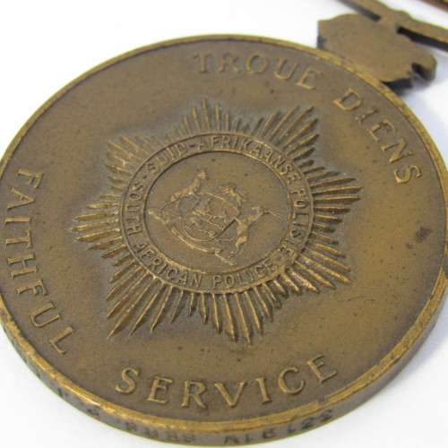 Pair of SA Police faithful service medals - issued to 33191W Sergeant PJ Louw - no ribbons